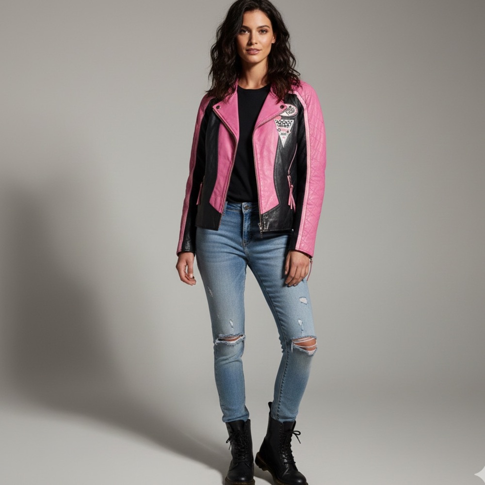 SHEBANG Pink Genuine Leather‎ Moto Jacket - Picture 12 of 12